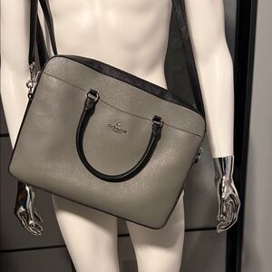 Coach Gray and Black Leather Convertible Laptop Satchel